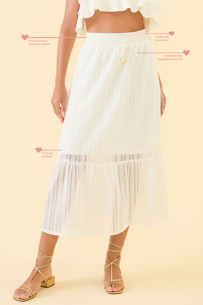 Saia midi em crochê tranças com forro