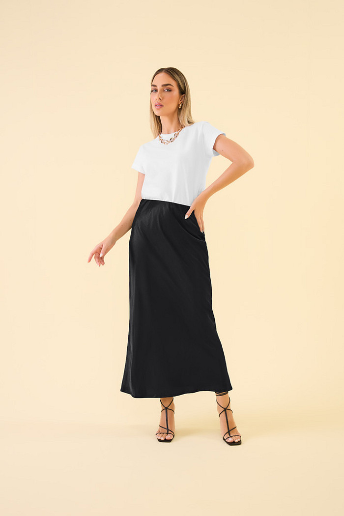 Saia midi acetinado
