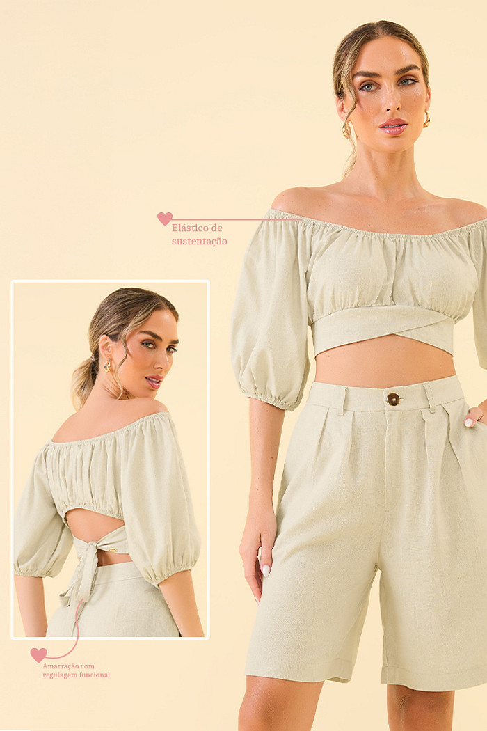 Blusa cropped em visco linho