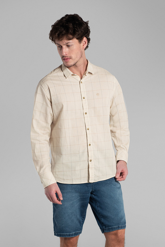 Camisa manga longa comfort tecido xadrez cacau Aurus