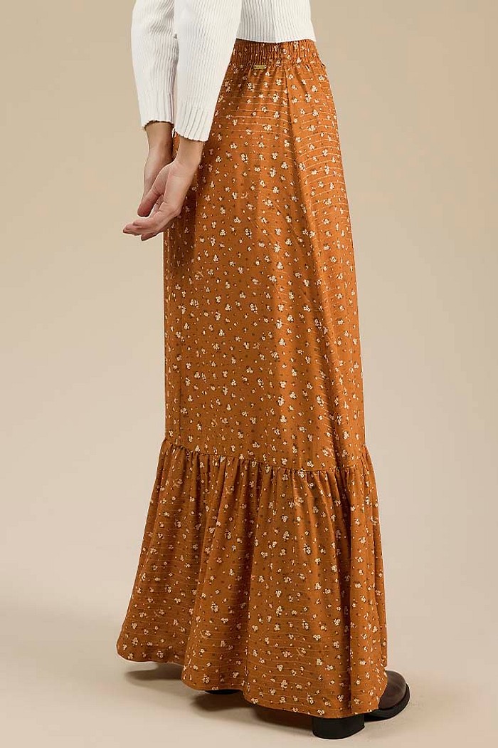 Saia longa com elástico na cintura em viscose lurex