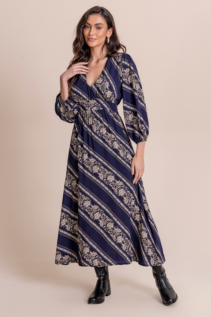 Vestido midi viscose estampada Angel