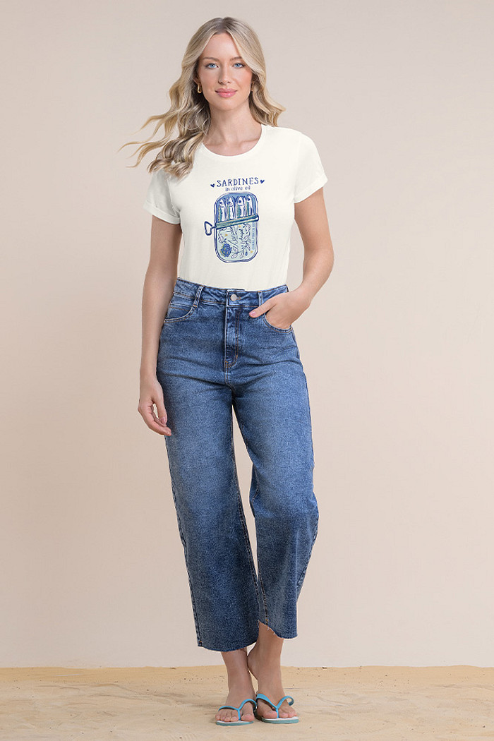 Blusa meia malha com silk e bordada