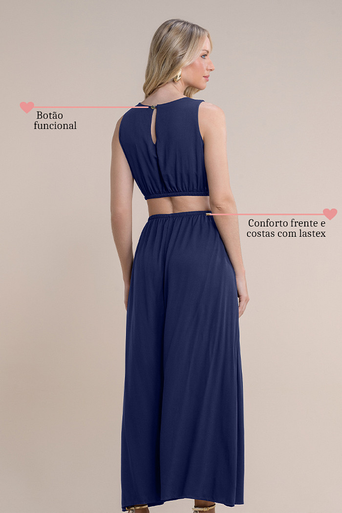 Vestido longo em viscose com fivela decorativa