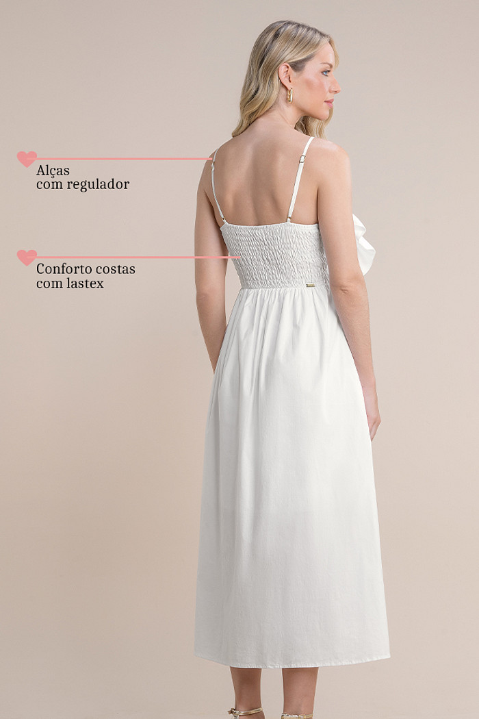 Vestido midi com babados em tricoline