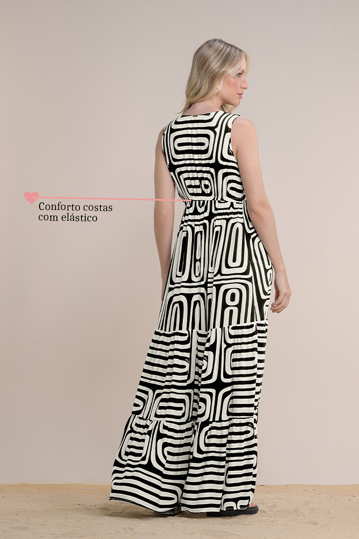 Vestido longo viscose amarração com regulagem