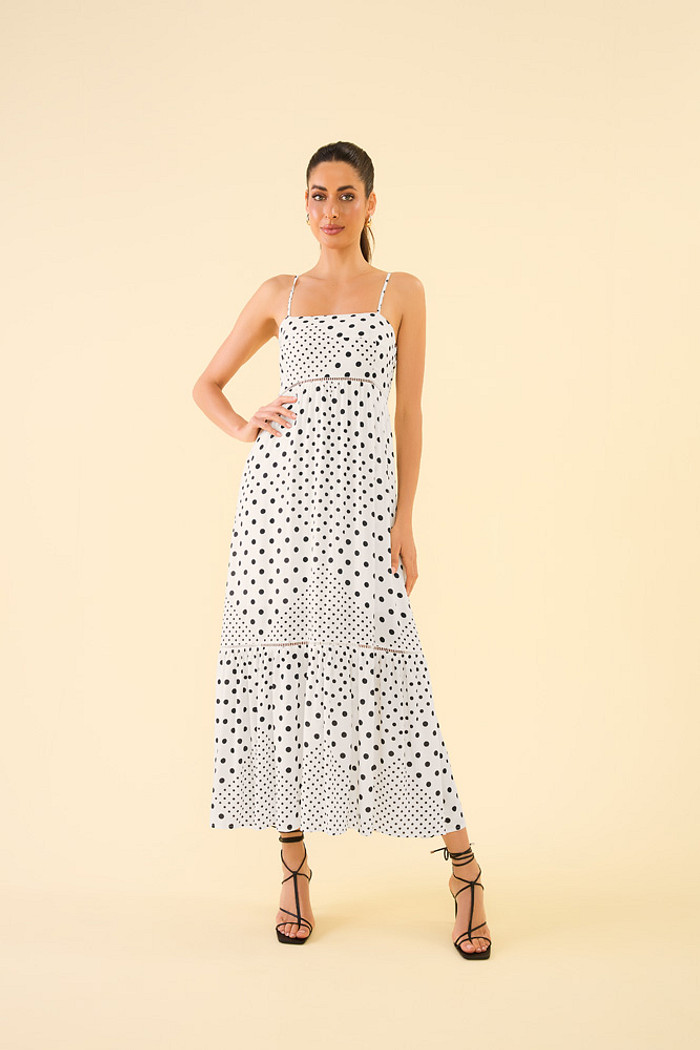 Vestido midi com alça em viscose estampada