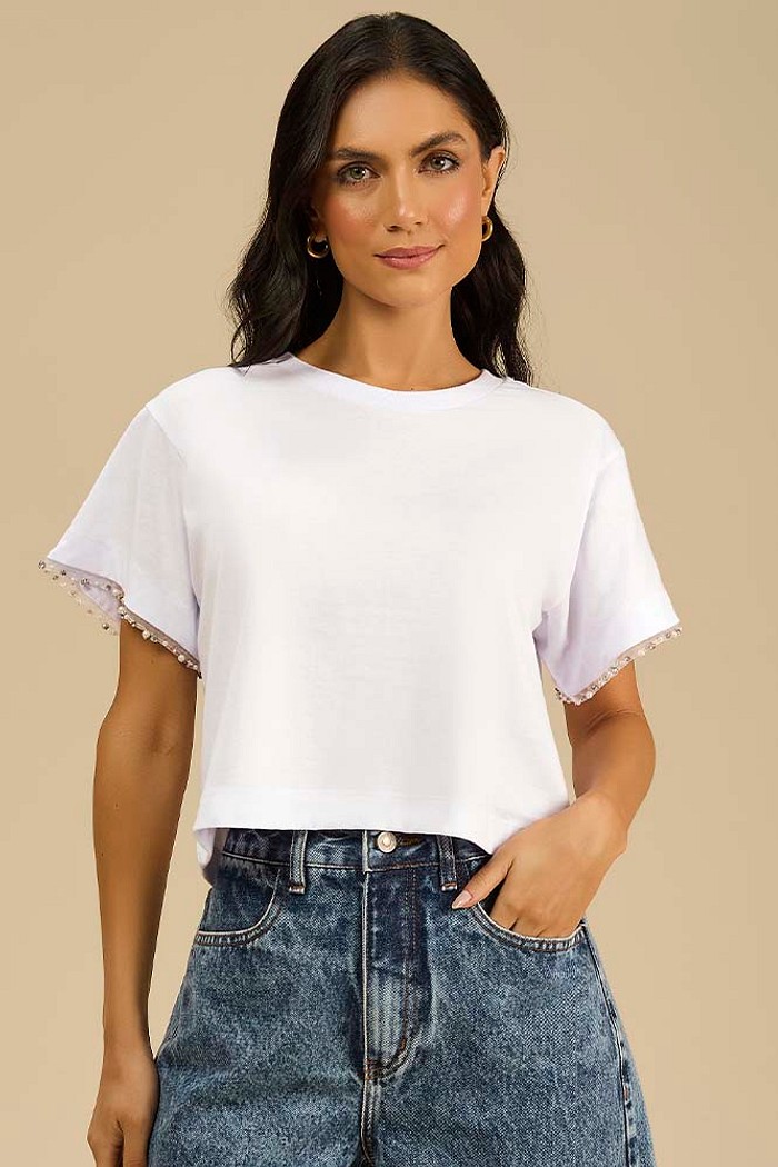 Blusa detalhe mangas em meia malha