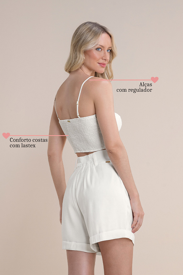 Top em alfaiataria com lastex nas costas