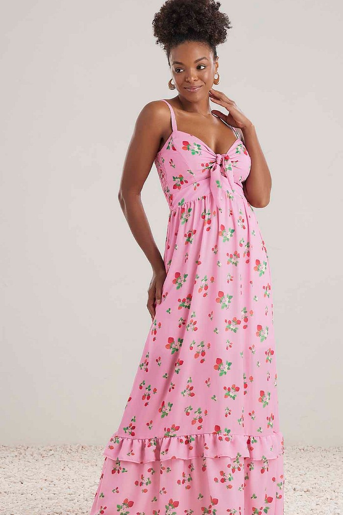 Vestido longo em crepe