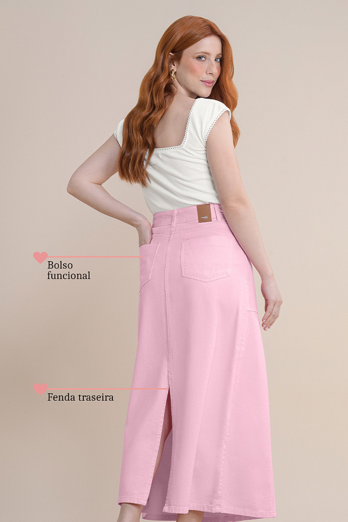 Saia midi sarja com botão e fenda traseira
