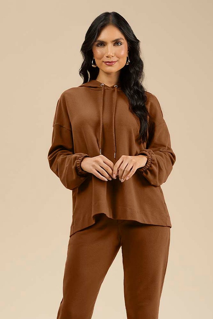 Blusão em molecotton com capuz e cadarço
