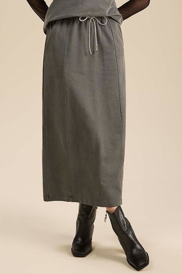 Saia midi em moletinho efeito lavanderia