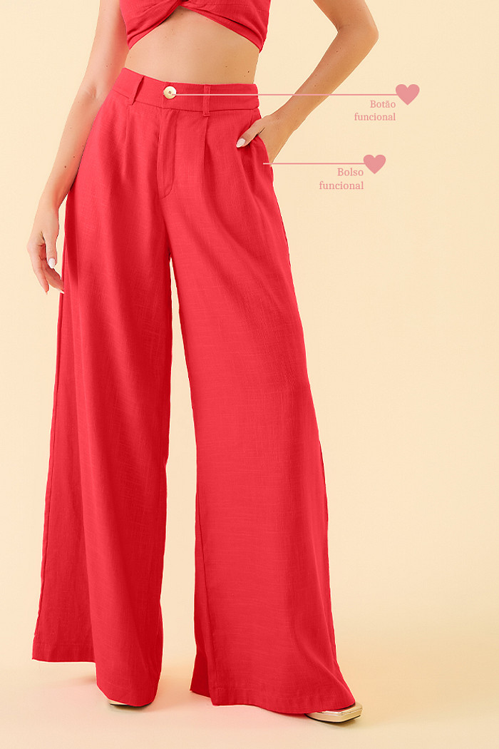 Calça pantalona em linho