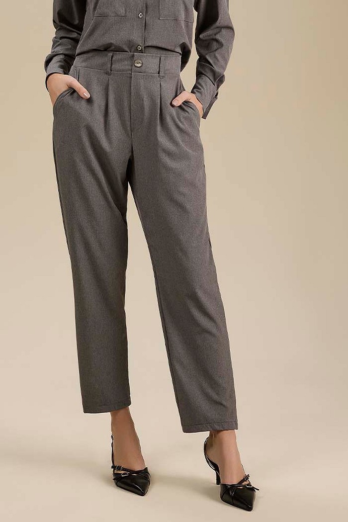 Calça costas com elástico em alfaiataria mesclada