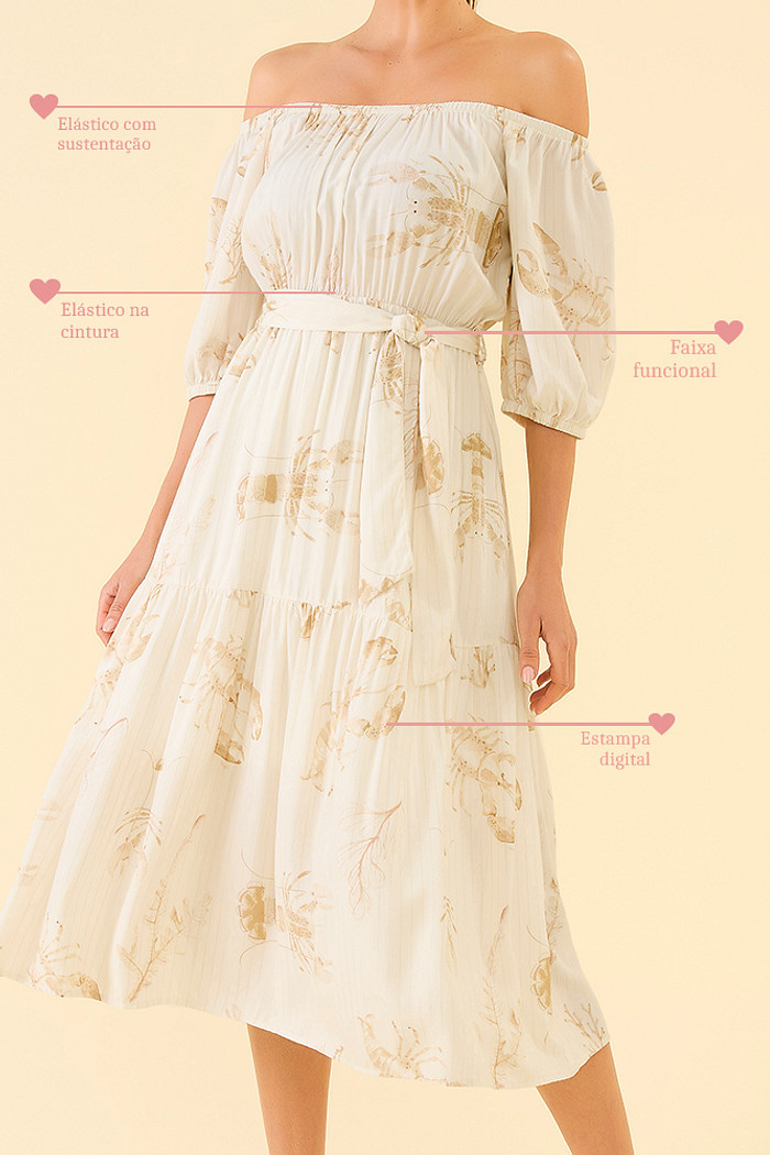 Vestido midi em viscose lurex lagosta