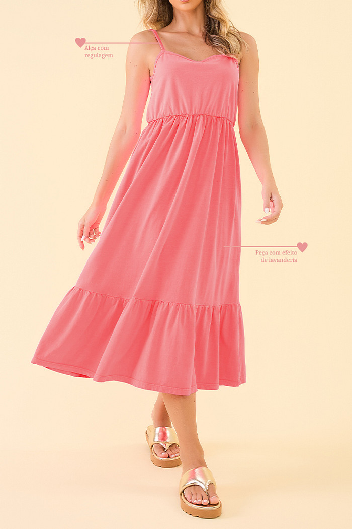 Vestido midi com alça em meia malha estonada