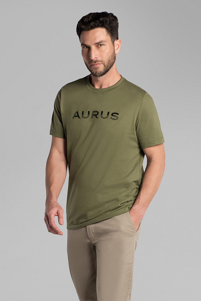 Camiseta em meia malha estampa flocada Aurus