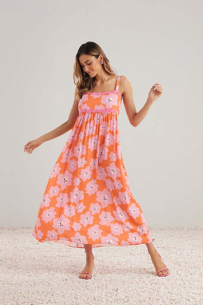 Vestido midi em viscose estampada