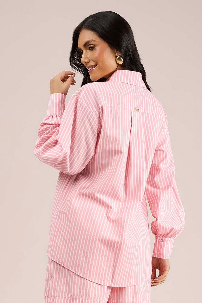 Camisa cm botões em tricoline listrado