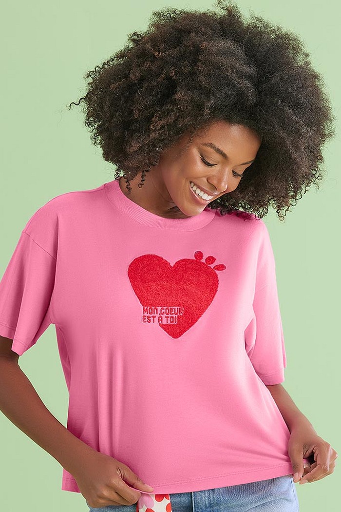 T-Shirt coração em meia malha