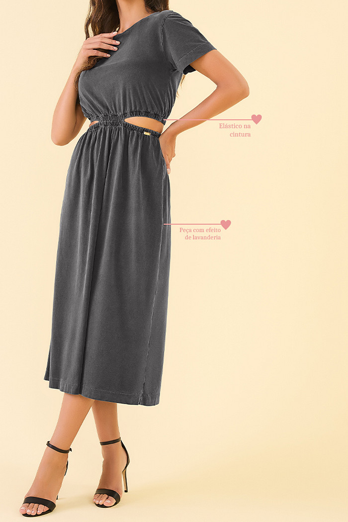 Vestido midi com abertura em meia malha estonada
