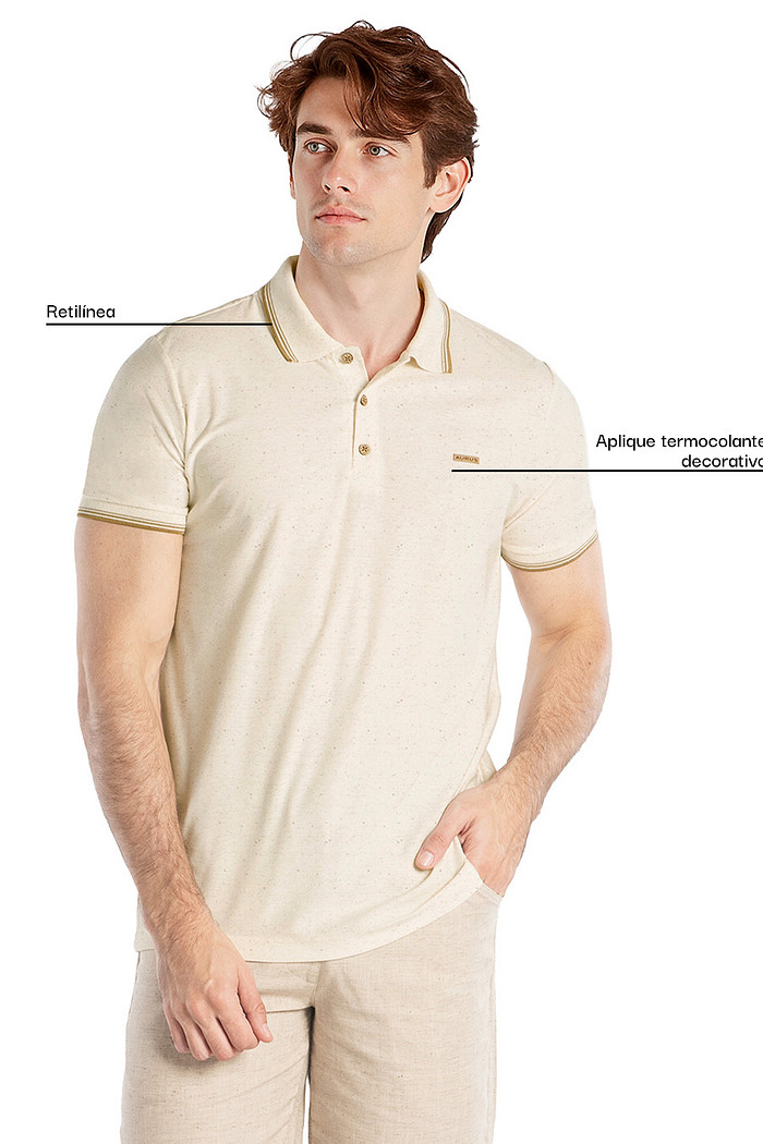 Camisa polo comfort em malha linho com aplique Aurus