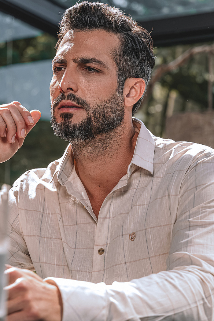 Camisa manga longa comfort tecido xadrez cacau Aurus