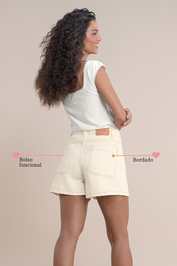 Shorts jeans mom off white com bordado