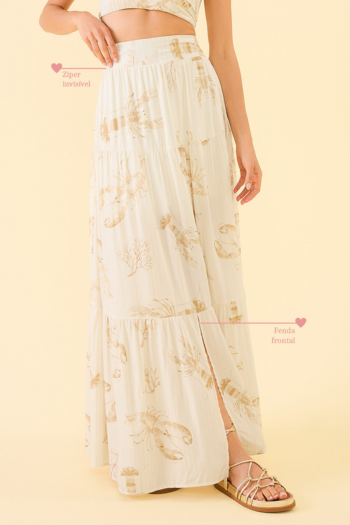 Saia longa em viscose lurex lagosta