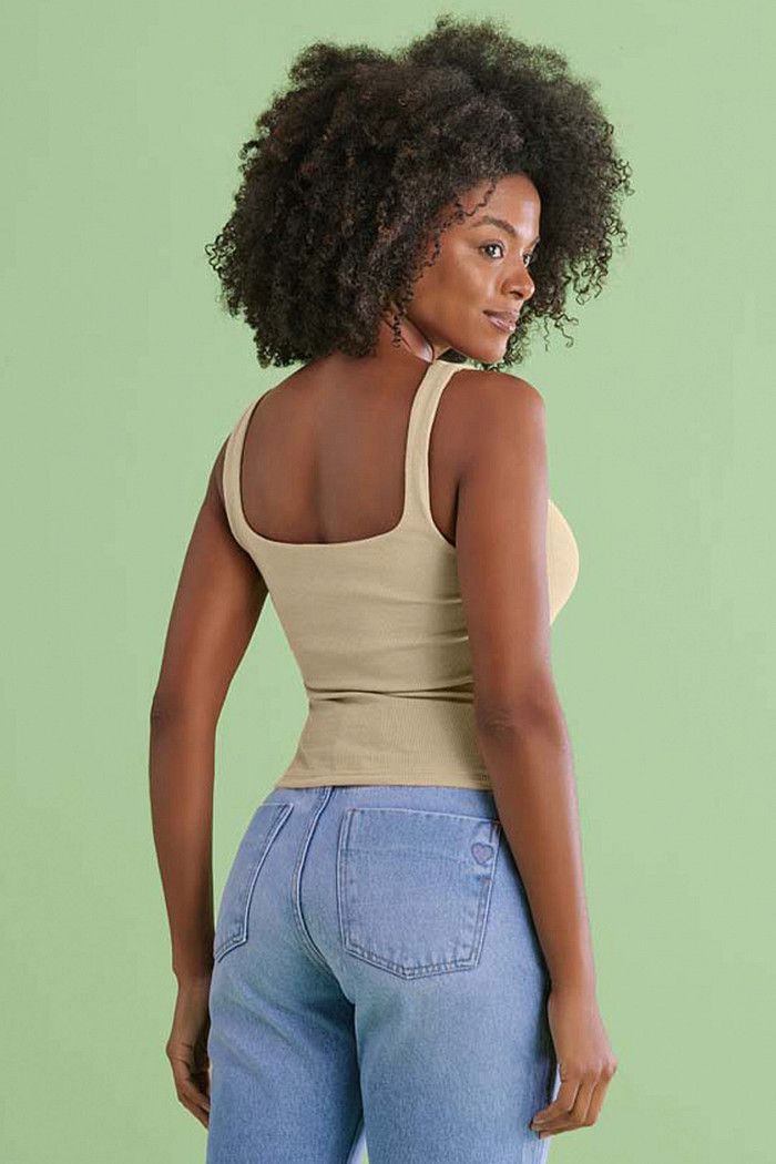 Regata decote quadrado em ribana com elastano