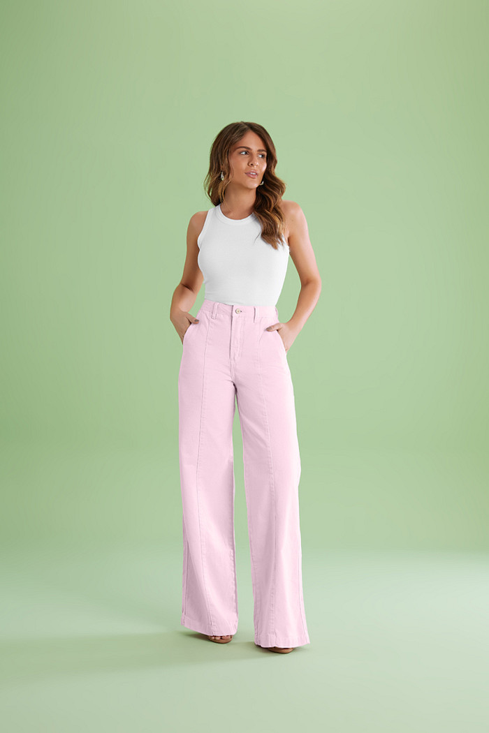 Calça pantalona en sarja