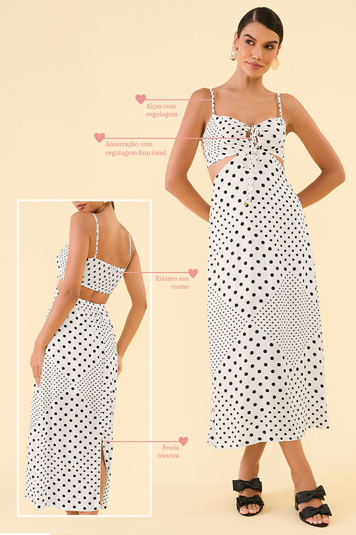 Vestido midi com alça e abertura em viscose