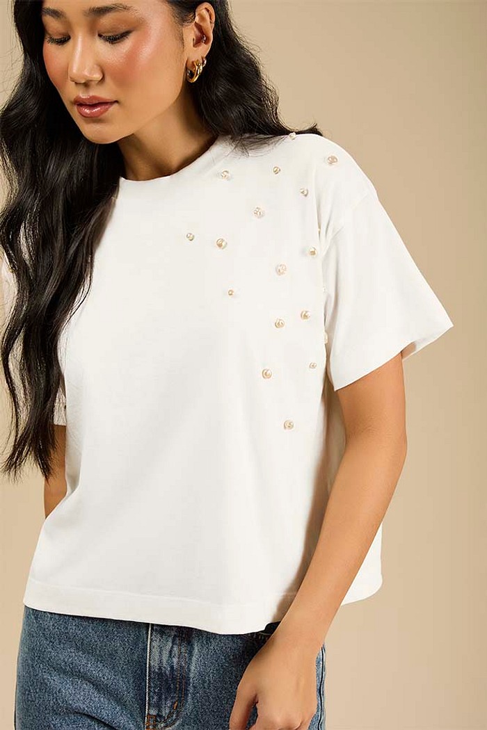 Blusa com pérolas de água doce em meia malha