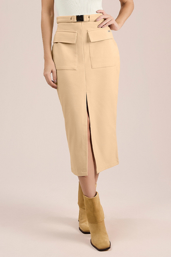 Saia midi em alfaiataria ponto roma