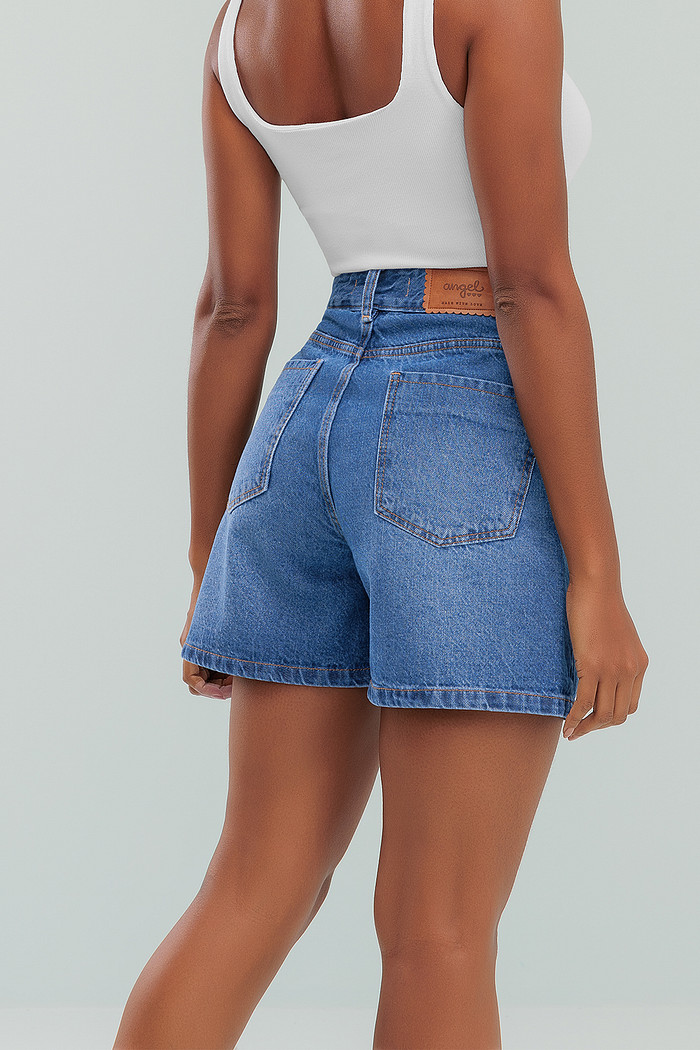 Shorts mom laços com efeito de laser em jeans