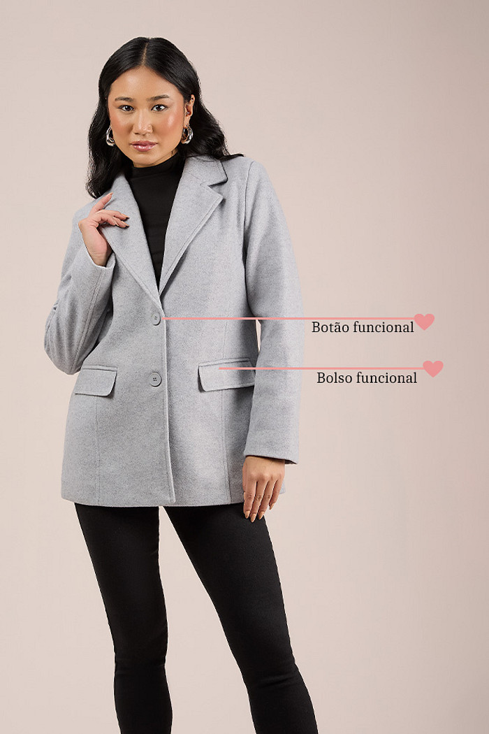 Blazer com bolso em alfaiataria lanosa com forro