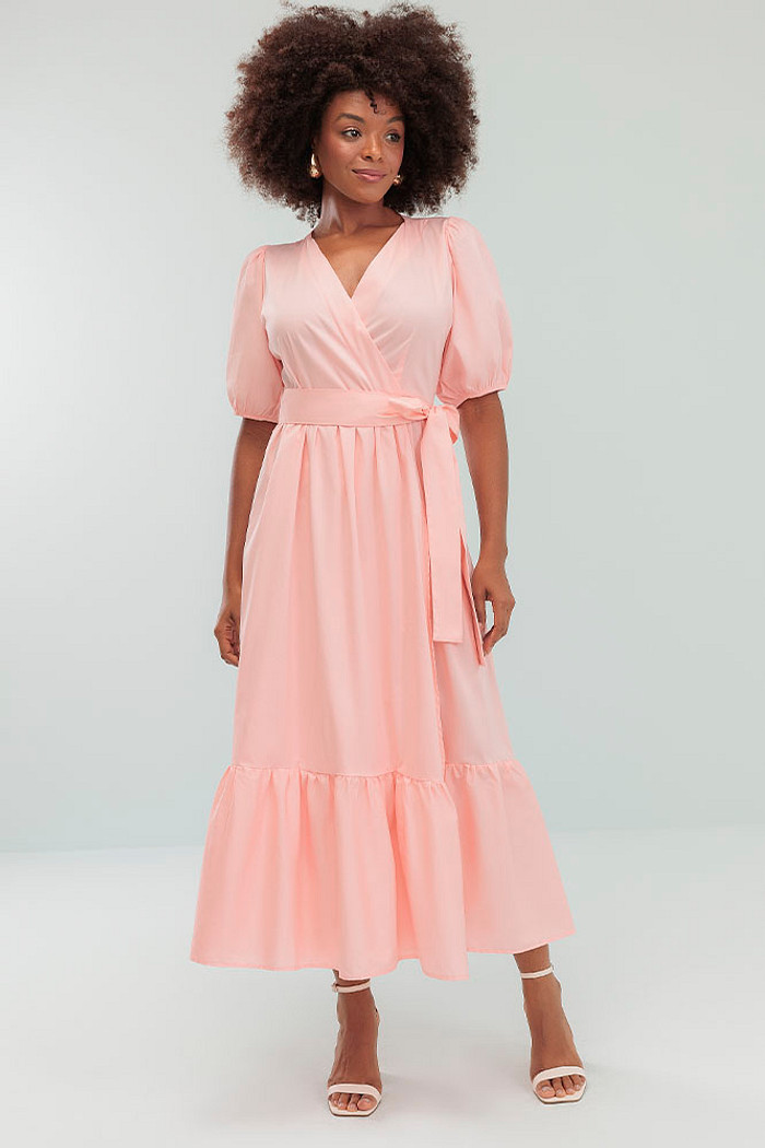 Vestido midi com amarração lateral em tricoline