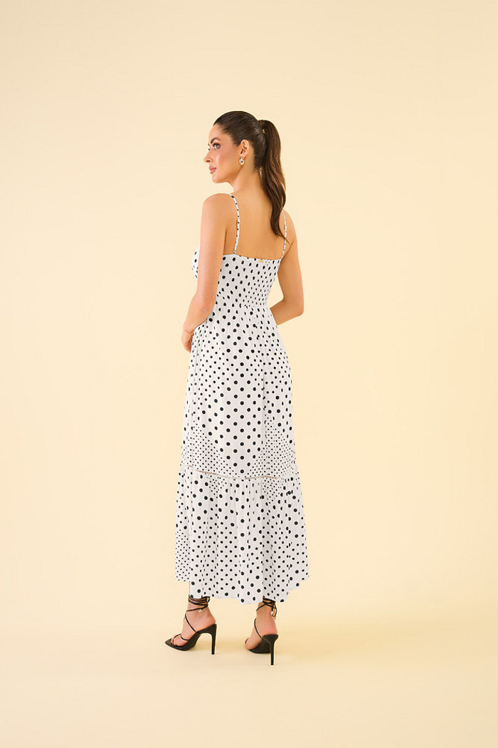 Vestido midi com alça em viscose estampada