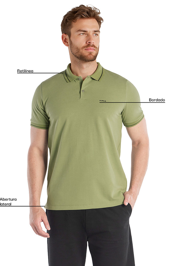 Camisa polo comfort em malha piquet com elastano e abertura lateral Aurus