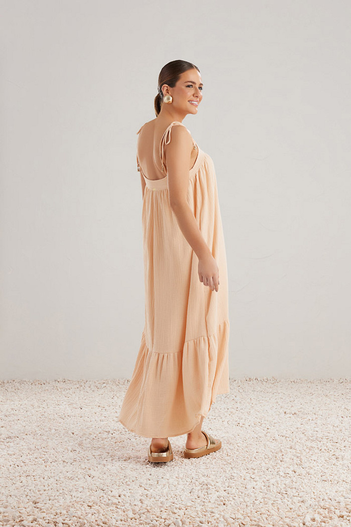 Vestido midi em malha gaze