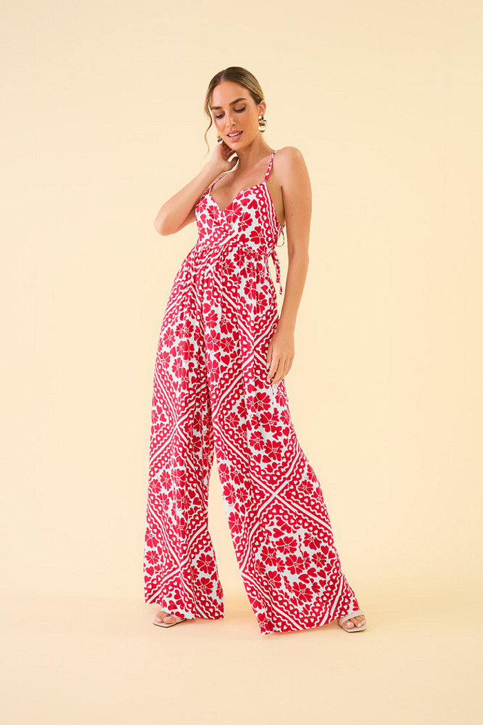 Macacão longo em viscose estampada