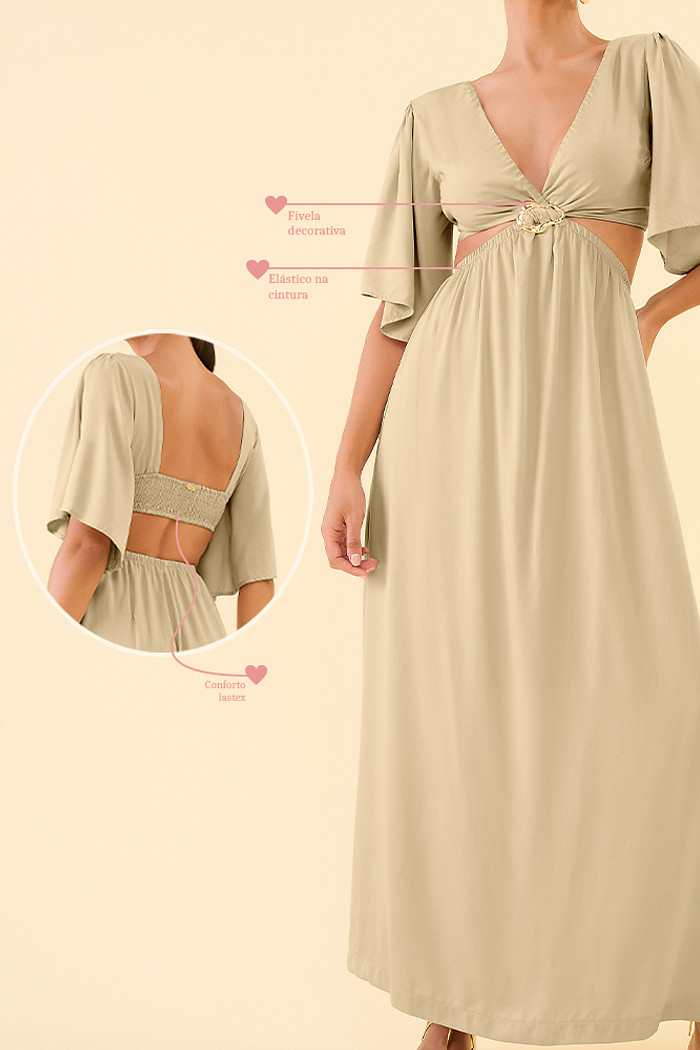 Vestido midi com  fivela em viscose