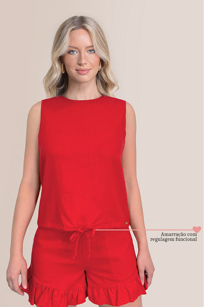 Blusa regata linho com amarração regulável