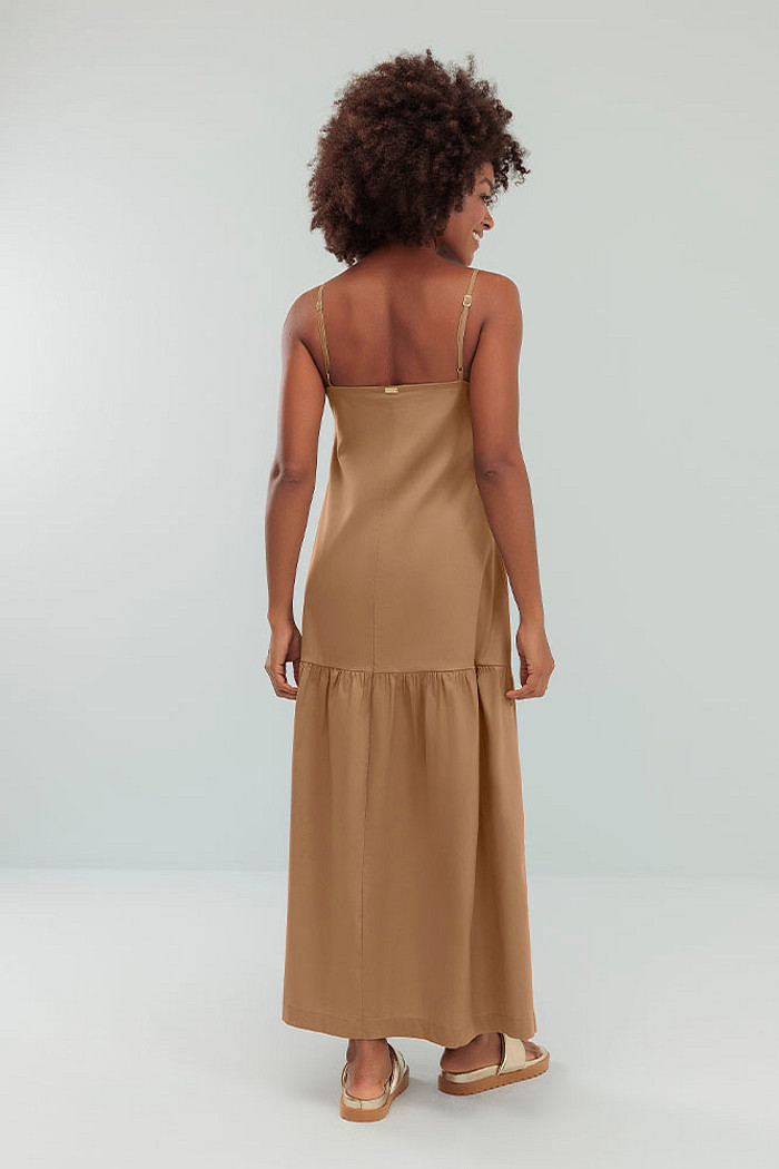 Vestido midi alças com regulador em tricoline