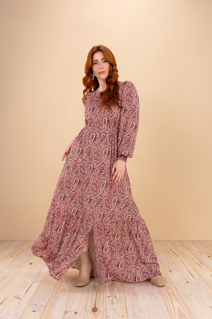 Vestido longo em viscose lurex