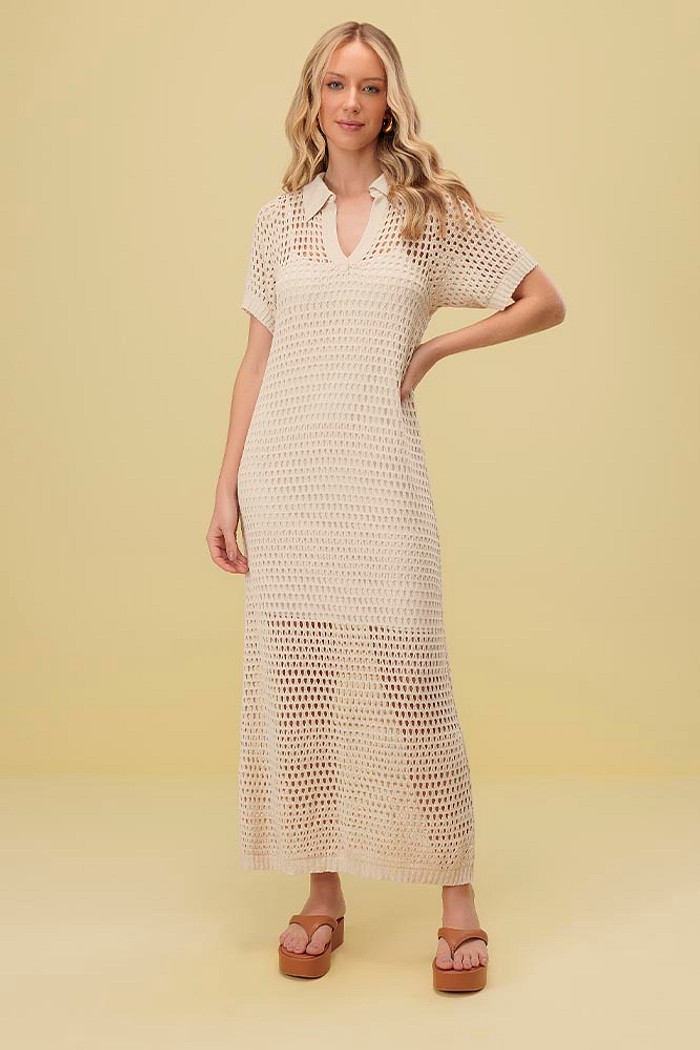 Vestido midi tricot com forro
