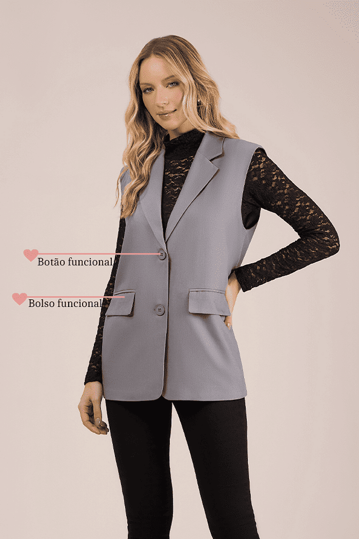 Colete com bolso em alfaiataria com forro