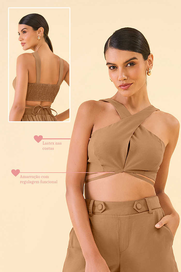 Top com amarração em alfaiataria