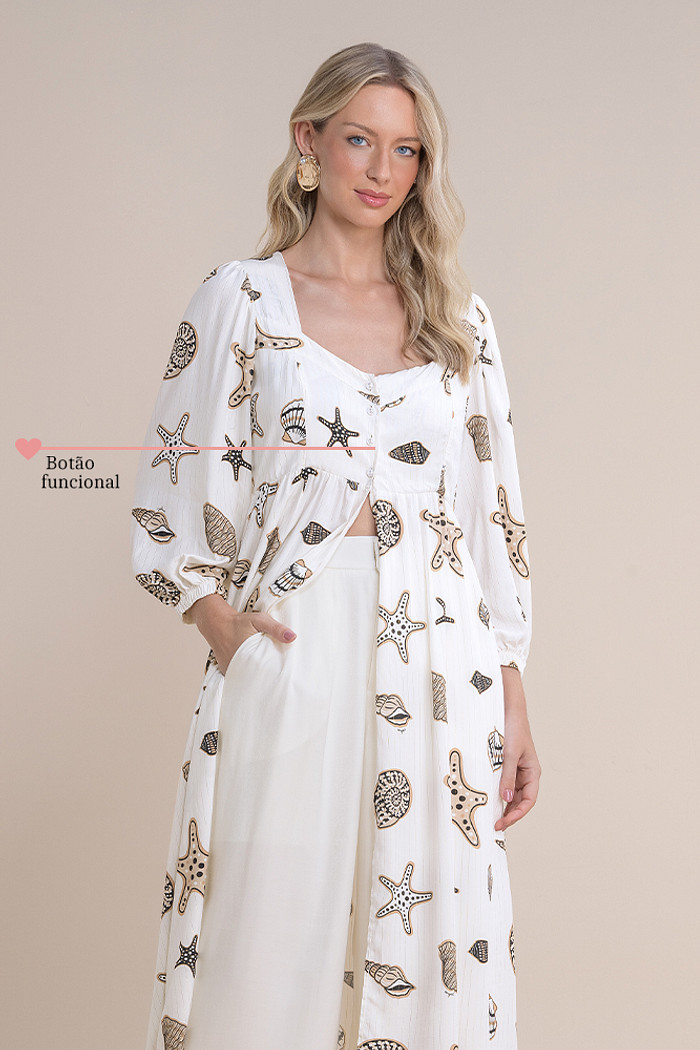 Blusa chemise em viscose com lurex